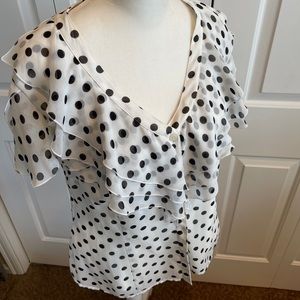 Jones New York Collection sz 14 blouse. White with black polka dots! Frilly cute